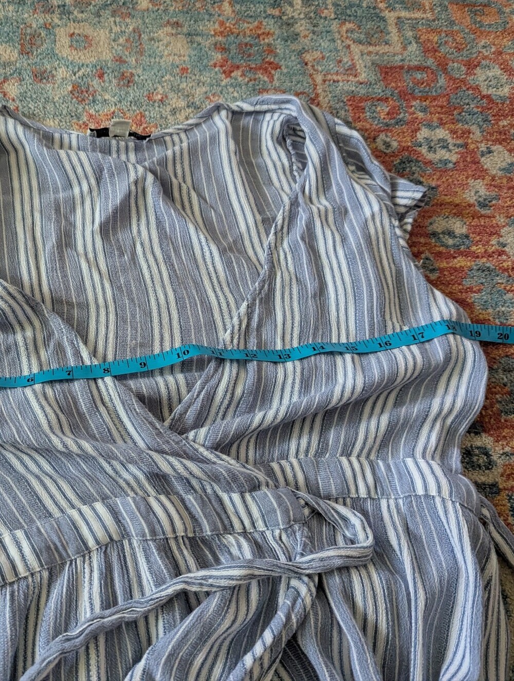 American Eagle Outfitters Women's Medium Blue Stripe Wrap Dress Ruffle Accent - Picture 8 of 11